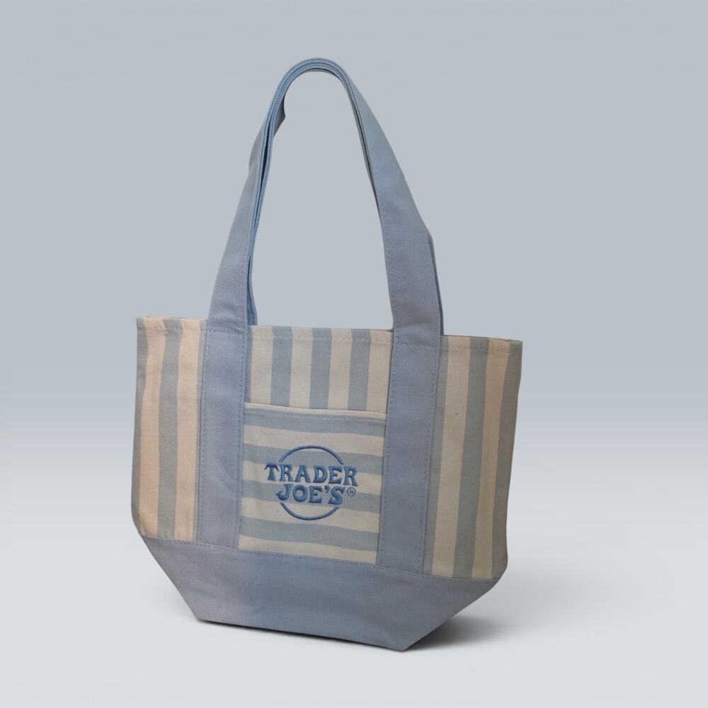 Trader Joe’s Striped Blue Canvas Mini Tote Bag – NWT – 13" × 10.5" × 6"